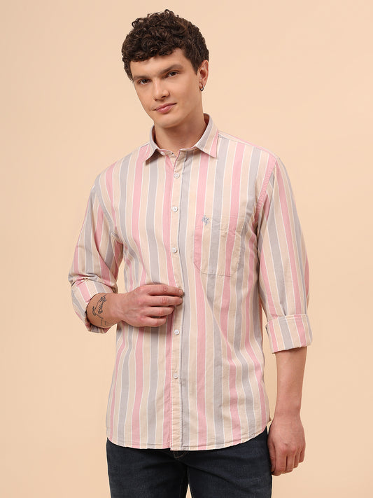 Casual Shirt for Men | Breathable & Soft with Color Fastness Regular Fit Spread Collar Neck Cotton Fabric Striped Pattern