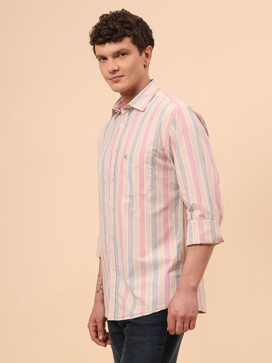 Casual Shirt for Men | Breathable & Soft with Color Fastness Regular Fit Spread Collar Neck Cotton Fabric Striped Pattern