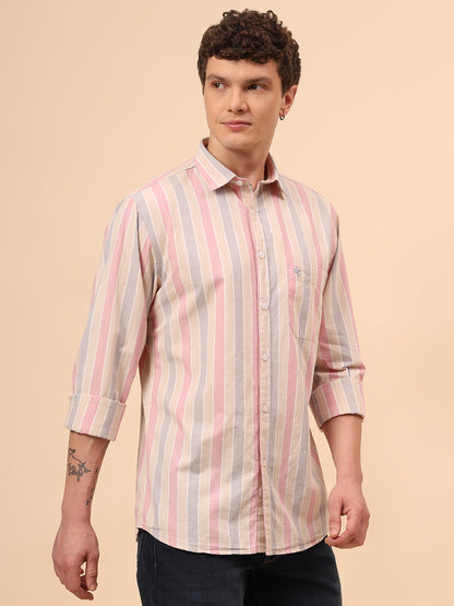 Casual Shirt for Men | Breathable & Soft with Color Fastness Regular Fit Spread Collar Neck Cotton Fabric Striped Pattern