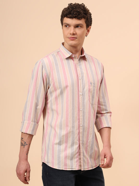 Casual Shirt for Men | Breathable & Soft with Color Fastness Regular Fit Spread Collar Neck Cotton Fabric Striped Pattern