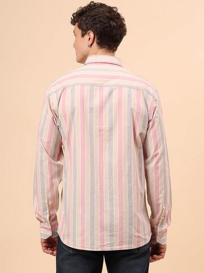 Casual Shirt for Men | Breathable & Soft with Color Fastness Regular Fit Spread Collar Neck Cotton Fabric Striped Pattern