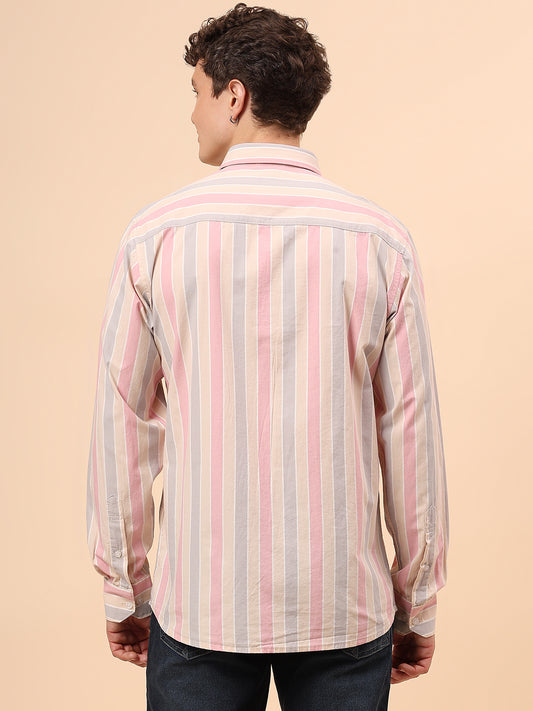 Casual Shirt for Men | Breathable & Soft with Color Fastness Regular Fit Spread Collar Neck Cotton Fabric Striped Pattern