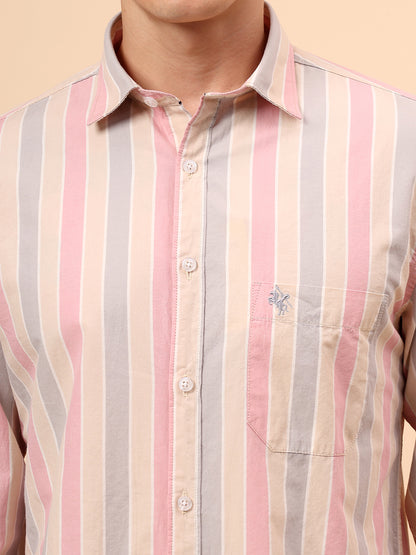Casual Shirt for Men | Breathable & Soft with Color Fastness Regular Fit Spread Collar Neck Cotton Fabric Striped Pattern