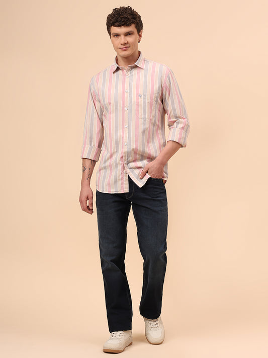 Casual Shirt for Men | Breathable & Soft with Color Fastness Regular Fit Spread Collar Neck Cotton Fabric Striped Pattern