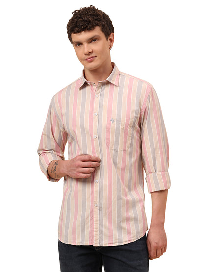 Casual Shirt for Men | Breathable & Soft with Color Fastness Regular Fit Spread Collar Neck Cotton Fabric Striped Pattern