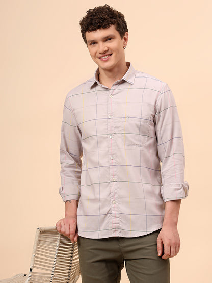 Casual Shirt for Men | Breathable & Soft with Color Fastness Regular Fit Spread Collar Neck Cotton Blend Fabric Checkered Pattern