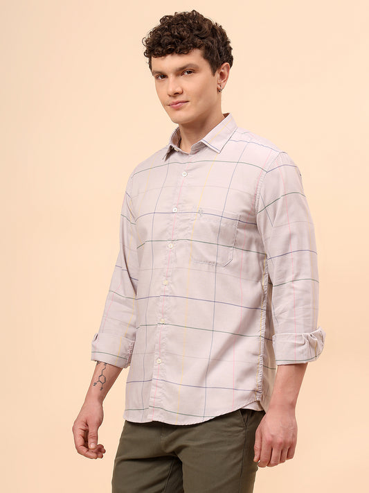 Casual Shirt for Men | Breathable & Soft with Color Fastness Regular Fit Spread Collar Neck Cotton Blend Fabric Checkered Pattern