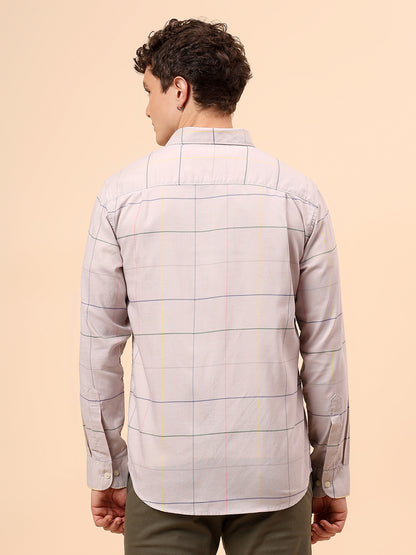 Casual Shirt for Men | Breathable & Soft with Color Fastness Regular Fit Spread Collar Neck Cotton Blend Fabric Checkered Pattern