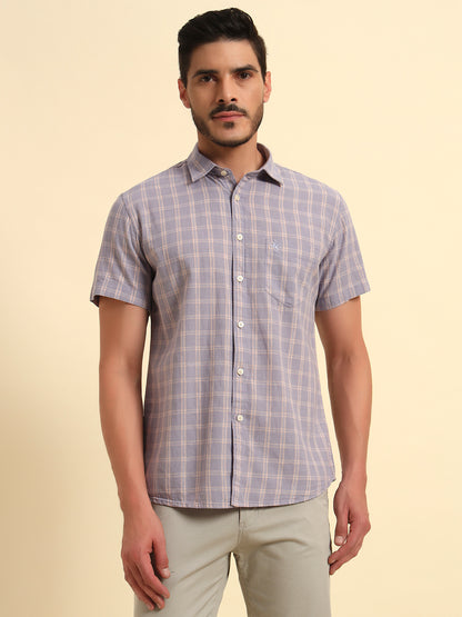 Casual Shirt for Men | Breathable & Soft with Color Fastness Regular Fit Spread Collar Neck Cotton Fabric Checkered Pattern