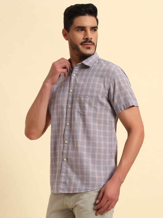 Casual Shirt for Men | Breathable & Soft with Color Fastness Regular Fit Spread Collar Neck Cotton Fabric Checkered Pattern