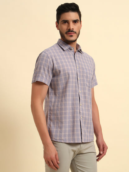 Casual Shirt for Men | Breathable & Soft with Color Fastness Regular Fit Spread Collar Neck Cotton Fabric Checkered Pattern
