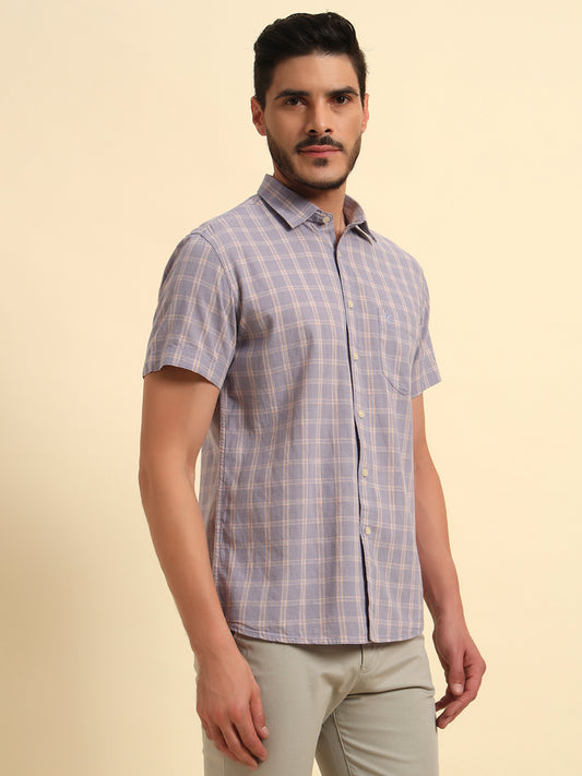 Casual Shirt for Men | Breathable & Soft with Color Fastness Regular Fit Spread Collar Neck Cotton Fabric Checkered Pattern