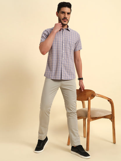 Casual Shirt for Men | Breathable & Soft with Color Fastness Regular Fit Spread Collar Neck Cotton Fabric Checkered Pattern