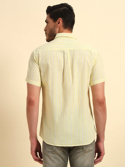 Casual Shirt for Men | Breathable & Soft with Color Fastness Regular Fit Spread Collar Neck Cotton Fabric Striped Pattern