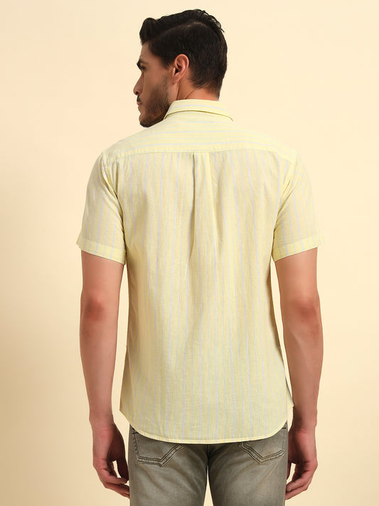 Casual Shirt for Men | Breathable & Soft with Color Fastness Regular Fit Spread Collar Neck Cotton Fabric Striped Pattern
