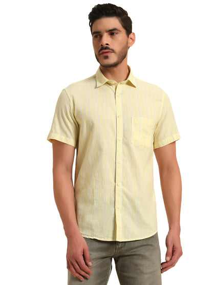 Casual Shirt for Men | Breathable & Soft with Color Fastness Regular Fit Spread Collar Neck Cotton Fabric Striped Pattern