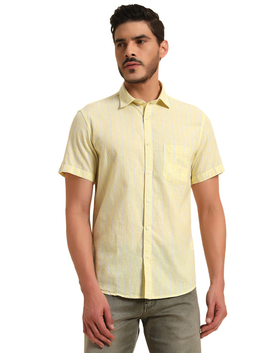 Casual Shirt for Men | Breathable & Soft with Color Fastness Regular Fit Spread Collar Neck Cotton Fabric Striped Pattern