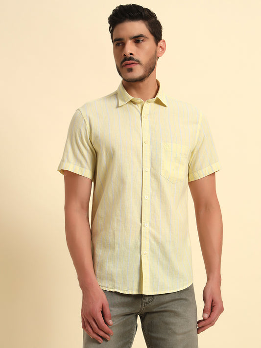 Casual Shirt for Men | Breathable & Soft with Color Fastness Regular Fit Spread Collar Neck Cotton Fabric Striped Pattern