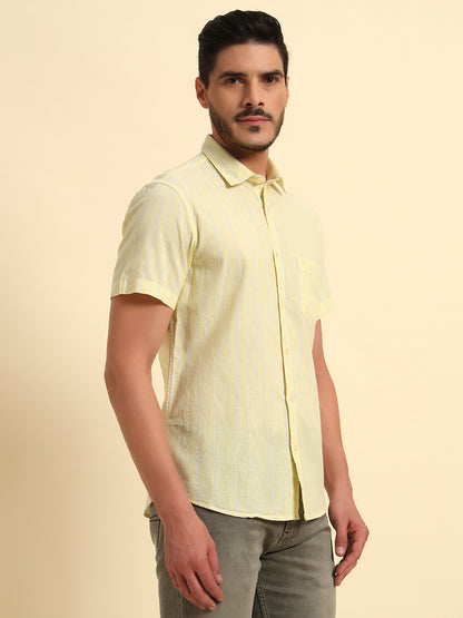 Casual Shirt for Men | Breathable & Soft with Color Fastness Regular Fit Spread Collar Neck Cotton Fabric Striped Pattern