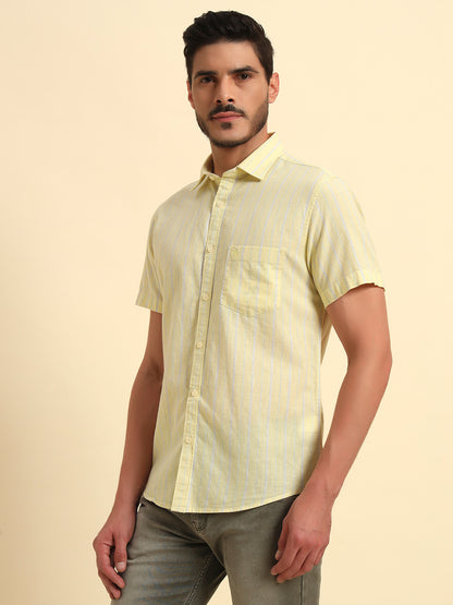 Casual Shirt for Men | Breathable & Soft with Color Fastness Regular Fit Spread Collar Neck Cotton Fabric Striped Pattern