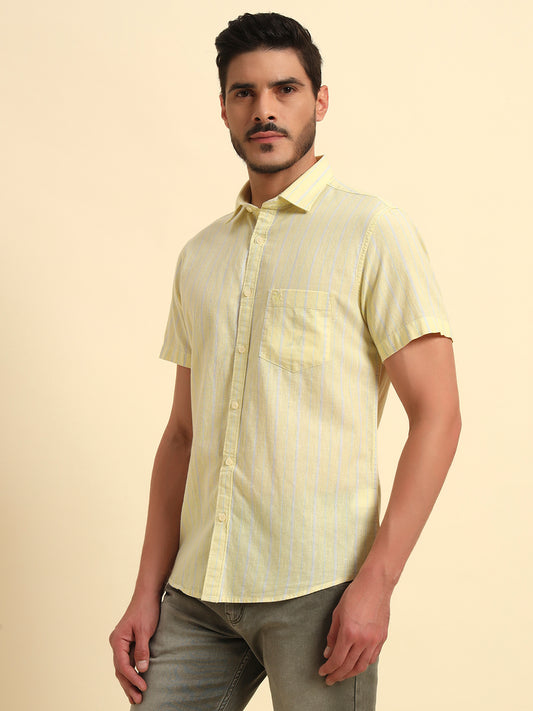 Casual Shirt for Men | Breathable & Soft with Color Fastness Regular Fit Spread Collar Neck Cotton Fabric Striped Pattern