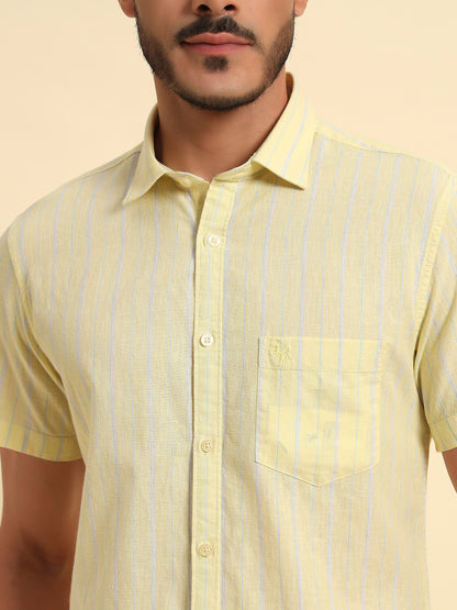 Casual Shirt for Men | Breathable & Soft with Color Fastness Regular Fit Spread Collar Neck Cotton Fabric Striped Pattern