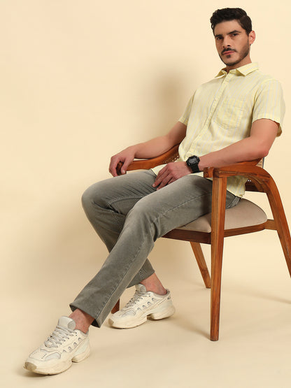 Casual Shirt for Men | Breathable & Soft with Color Fastness Regular Fit Spread Collar Neck Cotton Fabric Striped Pattern