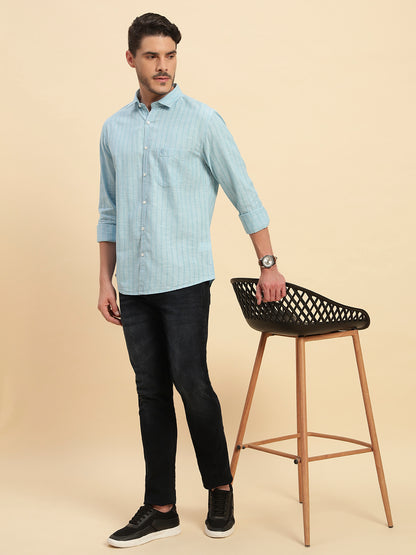 Casual Shirt for Men | Breathable & Soft with Color Fastness Regular Fit Spread Collar Neck Cotton Fabric Striped Pattern