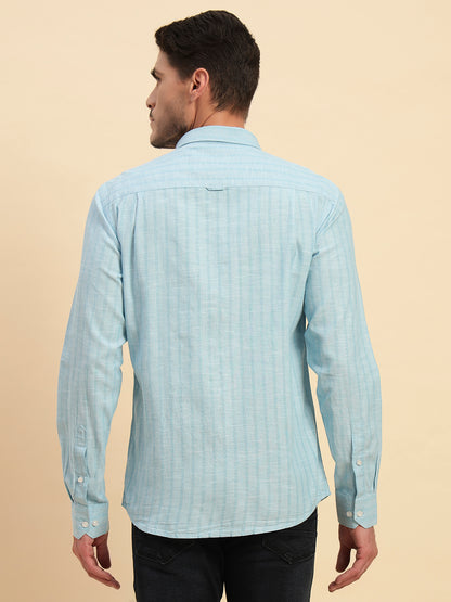 Casual Shirt for Men | Breathable & Soft with Color Fastness Regular Fit Spread Collar Neck Cotton Fabric Striped Pattern