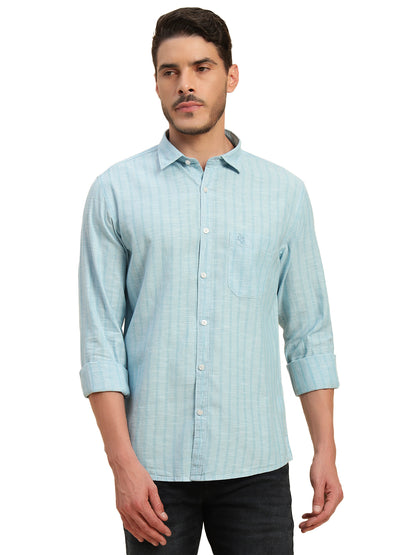 Casual Shirt for Men | Breathable & Soft with Color Fastness Regular Fit Spread Collar Neck Cotton Fabric Striped Pattern