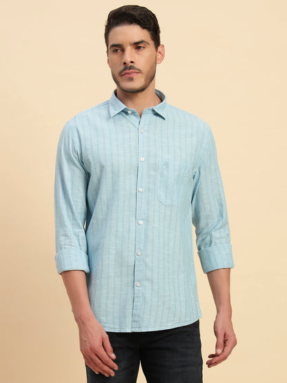 Casual Shirt for Men | Breathable & Soft with Color Fastness Regular Fit Spread Collar Neck Cotton Fabric Striped Pattern
