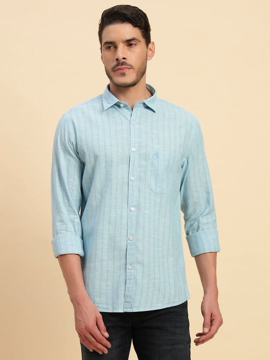Casual Shirt for Men | Breathable & Soft with Color Fastness Regular Fit Spread Collar Neck Cotton Fabric Striped Pattern
