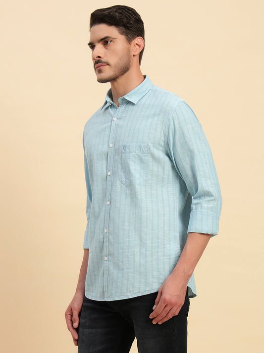 Casual Shirt for Men | Breathable & Soft with Color Fastness Regular Fit Spread Collar Neck Cotton Fabric Striped Pattern