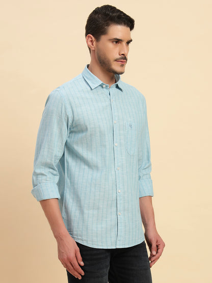 Casual Shirt for Men | Breathable & Soft with Color Fastness Regular Fit Spread Collar Neck Cotton Fabric Striped Pattern