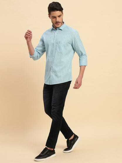 Casual Shirt for Men | Breathable & Soft with Color Fastness Regular Fit Spread Collar Neck Cotton Fabric Striped Pattern