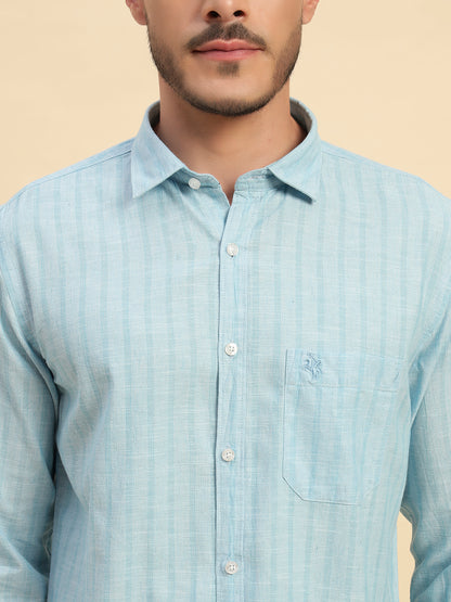 Casual Shirt for Men | Breathable & Soft with Color Fastness Regular Fit Spread Collar Neck Cotton Fabric Striped Pattern