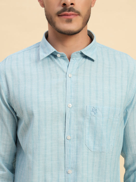 Casual Shirt for Men | Breathable & Soft with Color Fastness Regular Fit Spread Collar Neck Cotton Fabric Striped Pattern