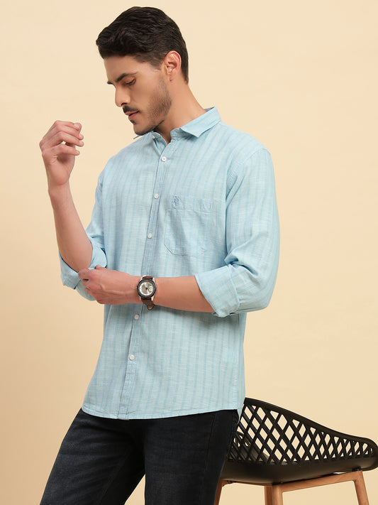 Casual Shirt for Men | Breathable & Soft with Color Fastness Regular Fit Spread Collar Neck Cotton Fabric Striped Pattern