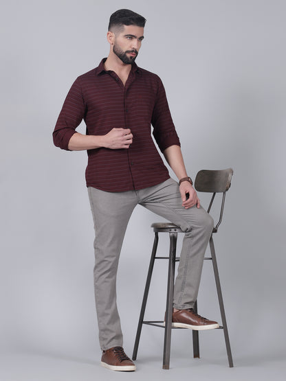 Casual Shirt for Men | Breathable & Soft with Color Fastness Regular Fit Spread Collar Neck Cotton Fabric Striped Pattern