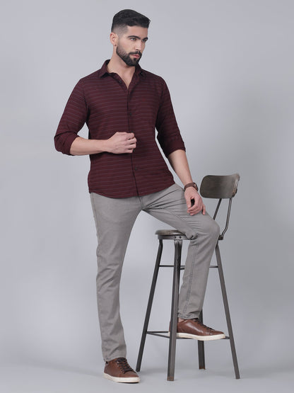 Casual Shirt for Men | Breathable & Soft with Color Fastness Regular Fit Spread Collar Neck Cotton Fabric Striped Pattern