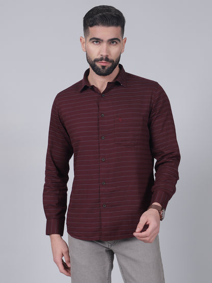 Casual Shirt for Men | Breathable & Soft with Color Fastness Regular Fit Spread Collar Neck Cotton Fabric Striped Pattern