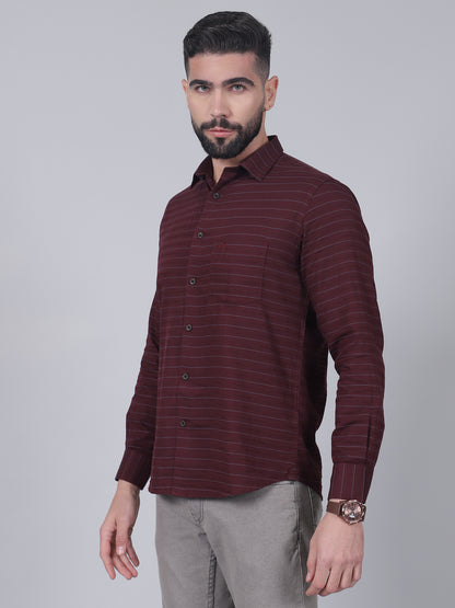 Casual Shirt for Men | Breathable & Soft with Color Fastness Regular Fit Spread Collar Neck Cotton Fabric Striped Pattern