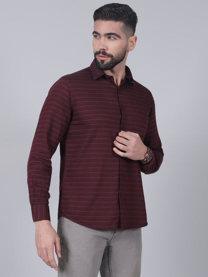 Casual Shirt for Men | Breathable & Soft with Color Fastness Regular Fit Spread Collar Neck Cotton Fabric Striped Pattern