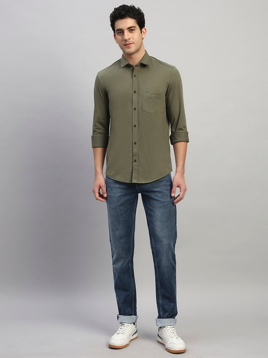 Casual Shirt for Men | Breathable & Soft with Color Fastness Regular Fit Spread Collar Neck Polyester Fabric Solid Pattern