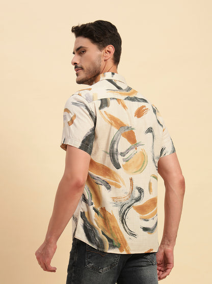 Casual Shirt for Men | Breathable & Soft with Color Fastness Regular Fit Spread Collar Neck Cotton Fabric Printed Pattern