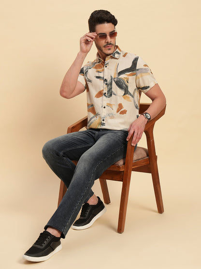 Casual Shirt for Men | Breathable & Soft with Color Fastness Regular Fit Spread Collar Neck Cotton Fabric Printed Pattern