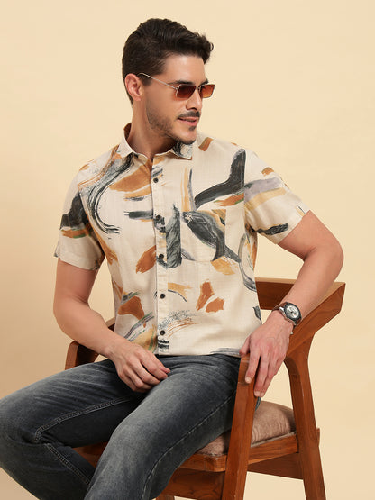 Casual Shirt for Men | Breathable & Soft with Color Fastness Regular Fit Spread Collar Neck Cotton Fabric Printed Pattern