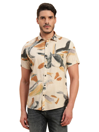 Casual Shirt for Men | Breathable & Soft with Color Fastness Regular Fit Spread Collar Neck Cotton Fabric Printed Pattern