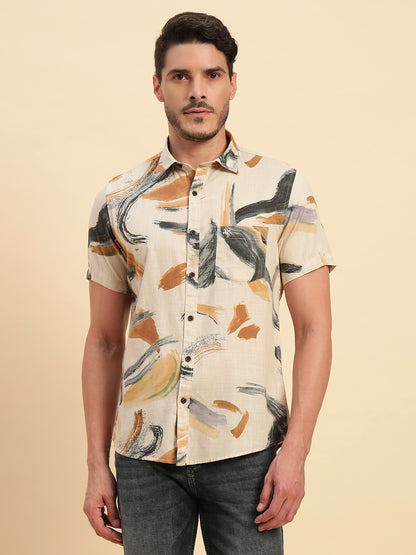 Casual Shirt for Men | Breathable & Soft with Color Fastness Regular Fit Spread Collar Neck Cotton Fabric Printed Pattern