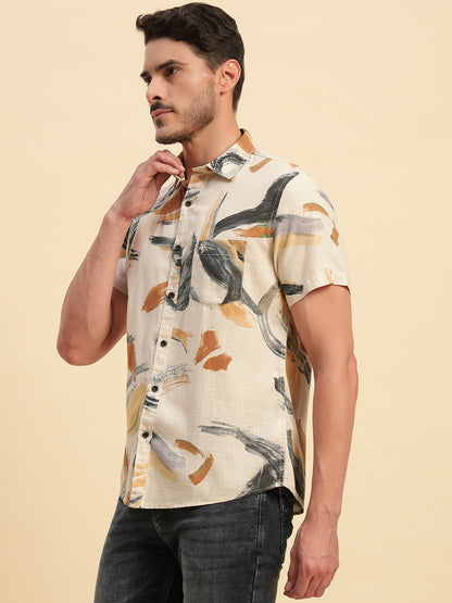 Casual Shirt for Men | Breathable & Soft with Color Fastness Regular Fit Spread Collar Neck Cotton Fabric Printed Pattern